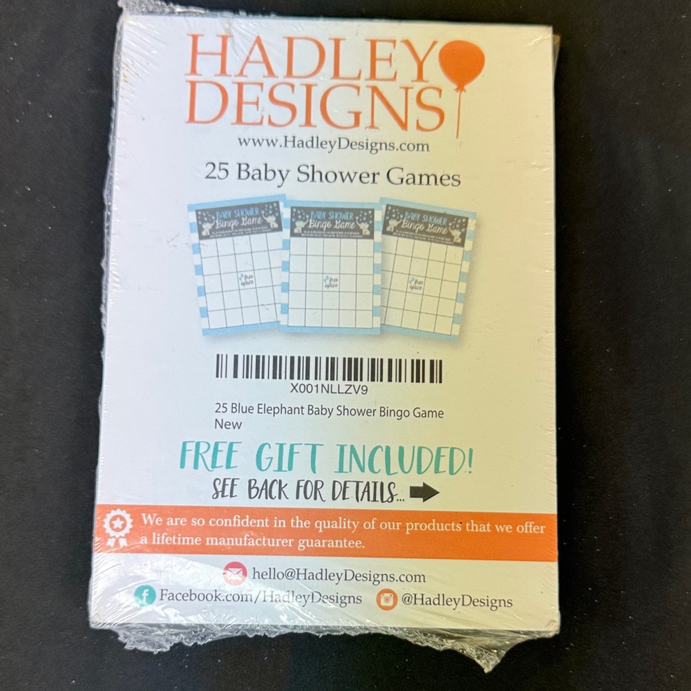 Hadley Designs Baby Shower Bingo Game 25 cards 25 pieces to play baby elephant